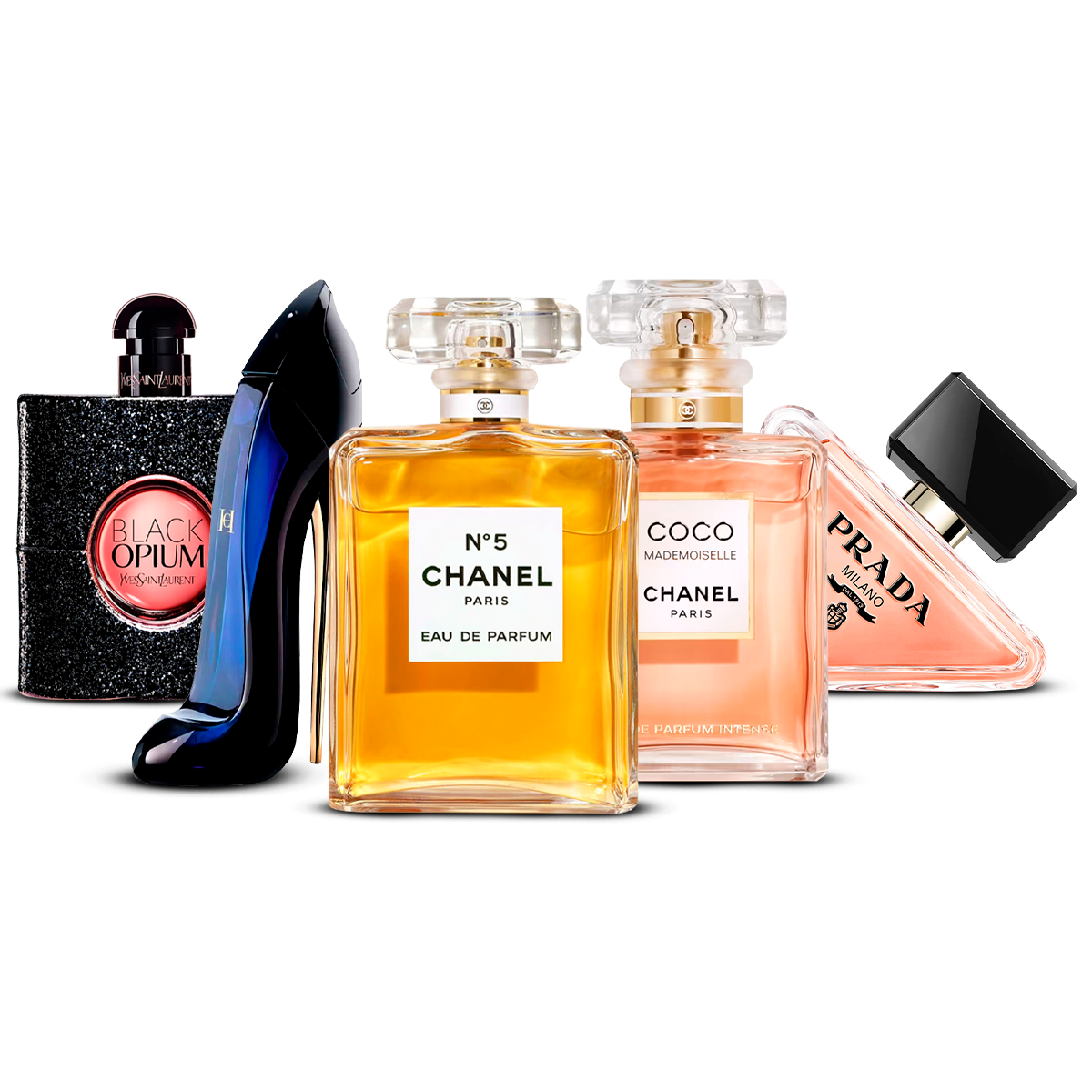 Zestaw 5 Perfum – Black Opium, Good Girl, Chanel N°5, Coco Mademoiselle e Prada Paradoxe [100 ml każdy]