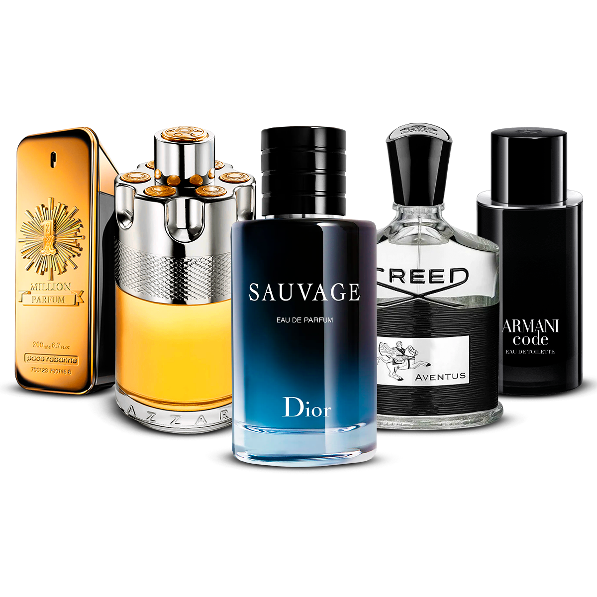 Zestaw 5 Perfum – 1 Million, Azzaro Wanted, Sauvage, Creed Aventus i Armani Code [100 ml każdy]